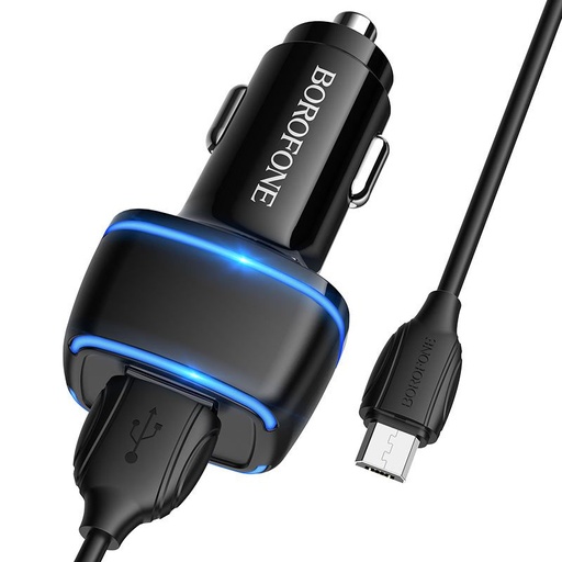 Borofone BZ14 Auto- Ladegerät (2 USB port, microUSB Kabel), 5V 2.4A, schwarz