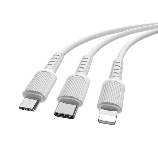 Borofone BX16 3in1 Kabel (microUSB + type-C + lightning), 1M, weiß