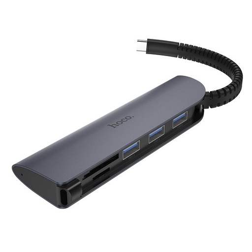 Hoco HB17 HUB, Aluminium Legierung, 3x USB 3.0 port, 5Gbps, SD / SDHC / SDXC, SD3.0 UHS-1, grau