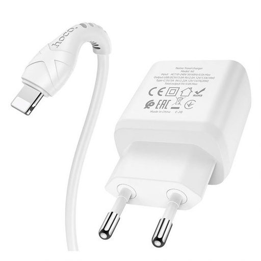 Hoco N5 Netz- Schnellladegerät (QC + PD Anschluss) PD lightning Kabel, PD20W + QC3.0, weiß