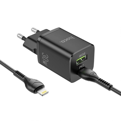Hoco N13 Netz- Schnellladegerät (QC + PD Anschluss) PD lightning Kabel, PD 30W + QC 3.0, weiß