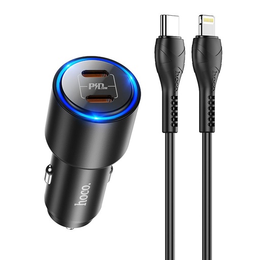 Hoco NZ3 PD 3.0 Auto- Schnellladegerät ( 2 USB-C port, lightning Kabel), PD 40W, schwarz