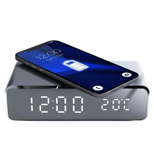 GJ-05 kabellos Ladegerät, LED Display, 10W, Uhr und Thermometer, schwarz