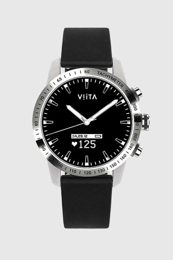 Viita HRV Tachymeter Leather Smartwatch, Aktivitätstracker, silber schwarz