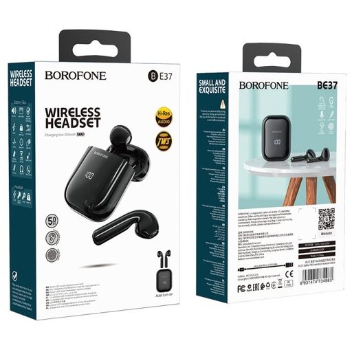 Borofone BE37 kabellos headset, BT V5.0, LED Statusanzeige, schwarz