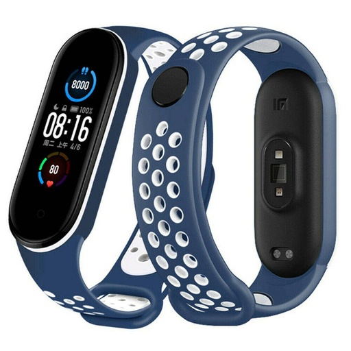 Xiaomi Mi Band 3/4/5/6 Silikon Riemen, meerblau/weiß