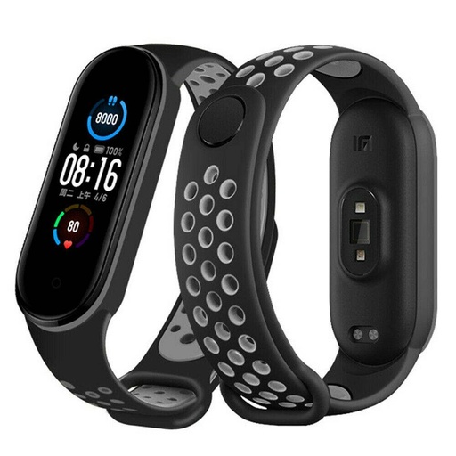 Xiaomi Mi Band 3/4/5/6 Silikon Riemen, schwarz/grau