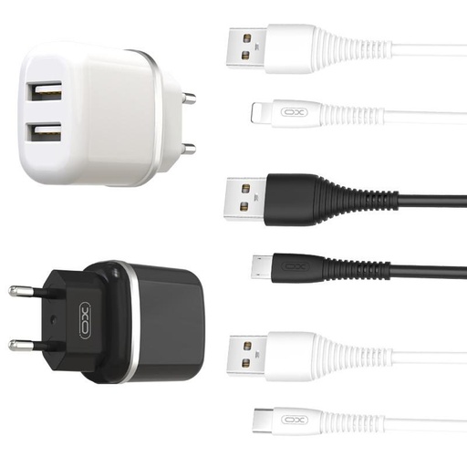 XO L69 2.4A Ladegerät (Weiß) – doppelt USB Anschluss, Lightning mit Kabel