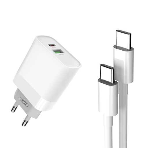 XO L64 PD 20W Schnellladegerät (Weiß) – PD 20W + QC 3.0, USB-A + USB-C Anschluss, Lightning mit Kabel