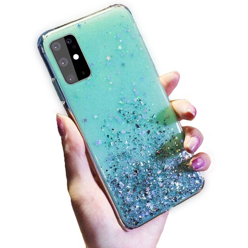 Samsung Galaxy A12 glue glitter Backcover, (Mint)