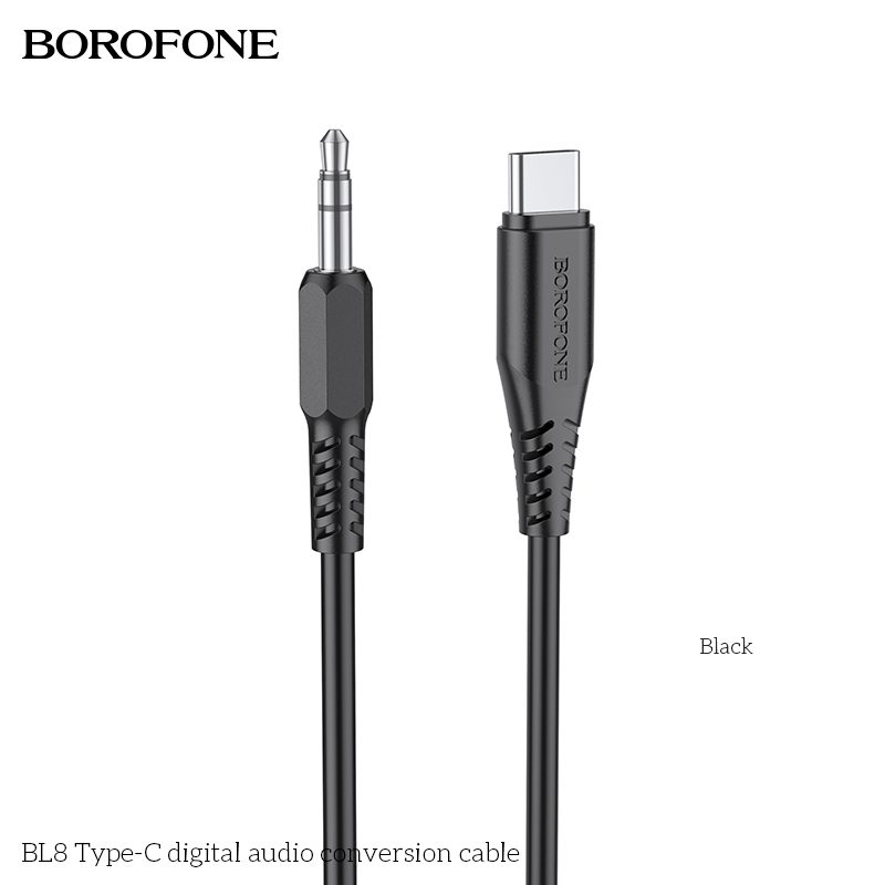 Borofone BL8 type-c elosztó (type-c töltő port+3,5mm jack aljzat), 1m, Type-C-3,5 csatlakozó átalakító, fekete