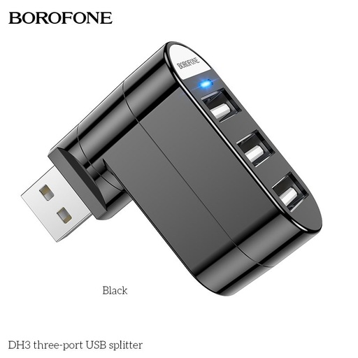 Borofone DH3 USB Verteiler HUB adapter, USB Anschluss und 3x USB Buchse, schwarz