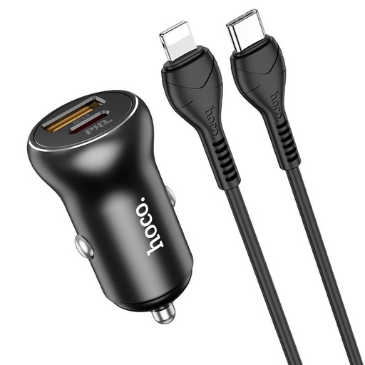 Hoco NZ5 Auto- Schnellladegerät, PD & QC Anschluss + lightning Kabel, schwarz