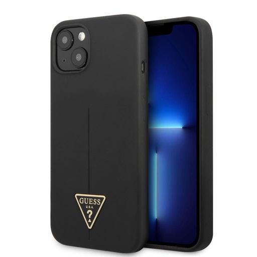 Apple iPhone 13 mini Guess Silicone Line Triangle Hülle (Schwarz) - GUHCP13SSLTGK