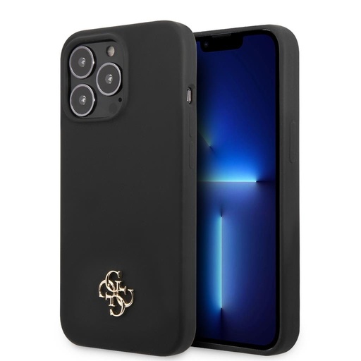 Apple iPhone 13 Pro Guess 4G Silicone Metal Logo Hülle (Schwarz) - GUHCP13LS4LK