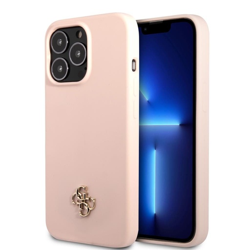Apple iPhone 13 Pro Guess 4G Silicone Metal Logo Hülle (Rosa) - GUHCP13LS4LP