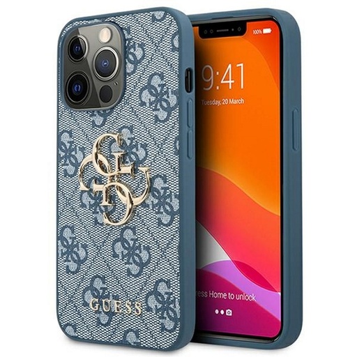 Apple iPhone 13 Pro Guess PU 4G Metal Logo Hülle (Blau) - GUHCP13L4GMGBL