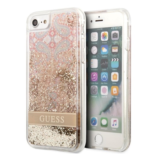 Apple iPhone 7/8/SE 2020/2022 Guess Liquid Glitter Paisley Hülle (Gold) - GUHCI8LFLSD