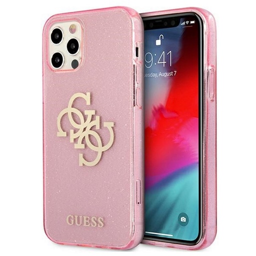 Apple iPhone 12 / iPhone 12 Pro GUESS TPU Big 4G Full Glitter iPhone Backcover (Rosa - GUHCP12MPCUGL4GPI)
