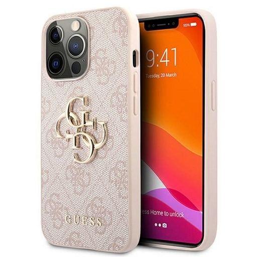 Apple iPhone 13 Pro Guess PU 4G Metal Logo Hülle (Rosa) - GUHCP13L4GMGPI
