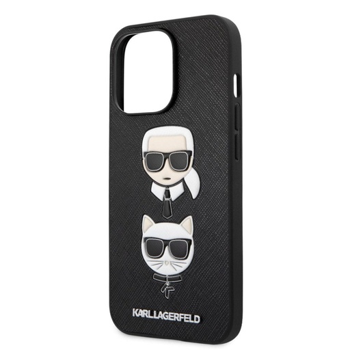 Apple iPhone 13 Pro Karl Lagerfeld PU Saffiano Karl and Choupette Heads Hülle (Schwarz) – KLHCP13LSAKICKCBK