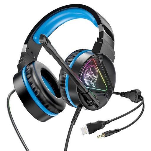 Hoco W104 kabelgebunden Kopfhörer, mit Mikrofon, 3,5mm-es und egy USB mit Anschluss, 2m-es mit Kabel, blau