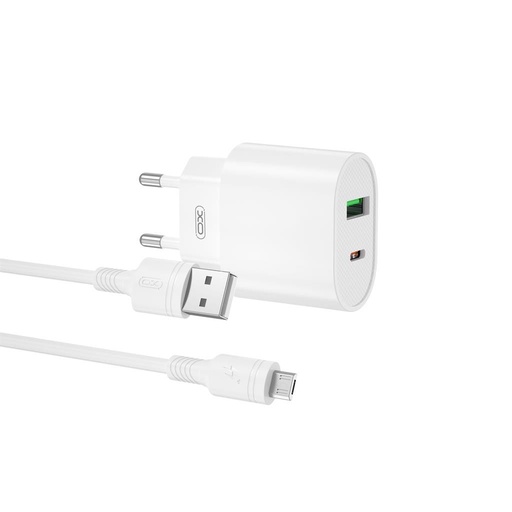 XO L81A Netz- Schnellladegerät (QC + PD Anschluss), microUSB mit Kabel, weiß