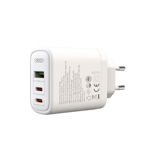 XO CE04 Schnellladegerät max. 65W (Weiß) – USB-C PD + USB-A QC
