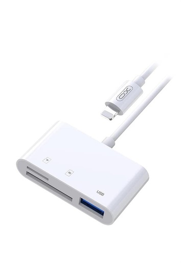 XO HUB006 Lightning 3 az 1-ben adapter (Weiß) – USB + SD + microSD Anschluss