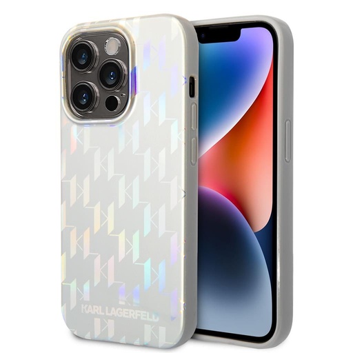 Apple iPhone 14 Pro Karl Lagerfeld Iridescent Monogram Hülle (Silber) – KLHCP14LLGMMSV3