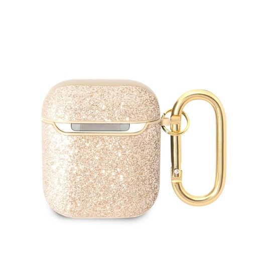 AirPods 1/2 Guess Glitter Flakes Metal Logo Hülle (Gold) - GUA2HGGSHD