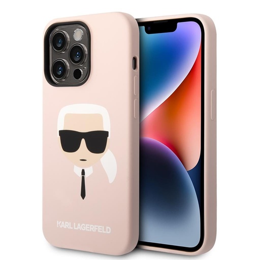 Apple iPhone 14 Pro Karl Lagerfeld Liquid Silicone Karl Head Hülle (Hell rosa) – KLHCP14LSLKHLP