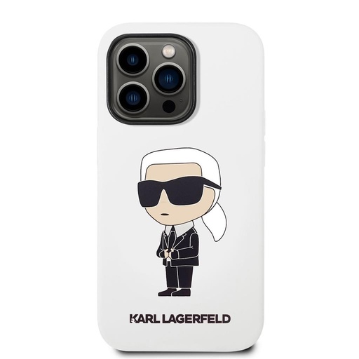 Apple iPhone 14 Pro Max Karl Lagerfeld Liquid Silicone Ikonisch NFT Hülle (Weiß) – KLHCP14XSNIKBCH