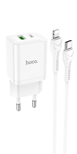 Hoco N28 Netz- Schnellladegerät (QC + PD Anschluss), PD lightning Kabel, weiß