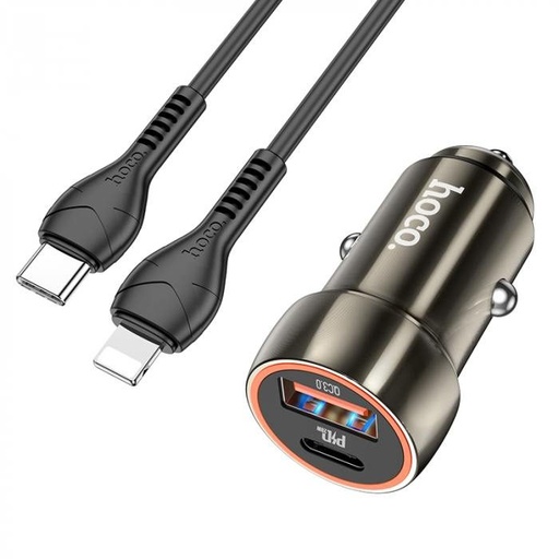 Hoco Z46A Auto- Schnellladegerät, PD & QC Anschluss + lightning Kabel, grau