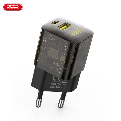 XO CE05 PD 30W Schnellladegerät (Braun) – QC 3.0 18W, USB-A + USB-C Anschluss