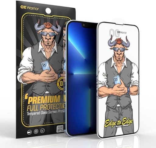 Apple iPhone 14 Pro Max (6,7) OX Warrior Mr. Boxer flexibel anti statisch strapazierfähig Panzerglas transparent (schwarz Rahmen)