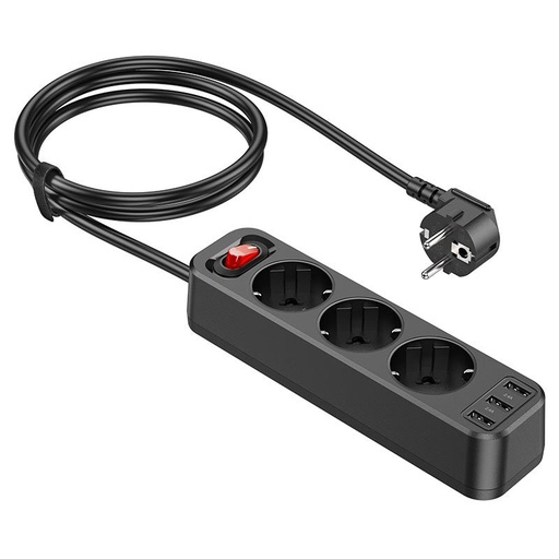 Hoco NS2 groß mit Leistung Verlängerung Buchse, 3 Buchse + 3 * USB 5V / 2.4A Ausgang schwarz