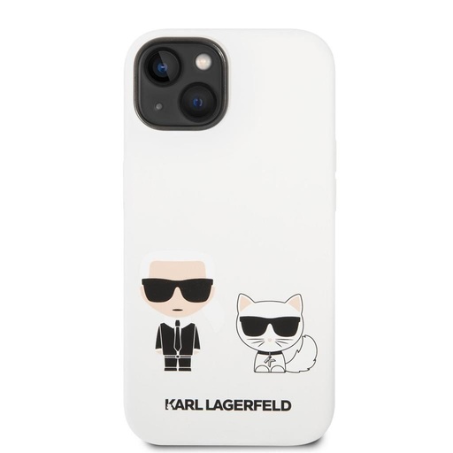 Apple iPhone 14 Plus Karl Lagerfeld & Choupette flüssig Silikonhülle (Weiß) – KLHCP14MSSKCW