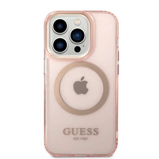 Apple iPhone 14 Pro Guess durchscheinend MagSafe Hülle (Rosa) – GUHMP14LHTCMP