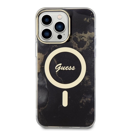 Apple iPhone 14 Pro Max Guess Marble IML MagSafe Hülle (Schwarz) - GUHMP14XHTMRSK