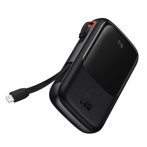 BASEUS QPow powerbank, 10000mAH mit Kapazität,20W Lade- mit Leistung, lightning mit Kabel schwarz