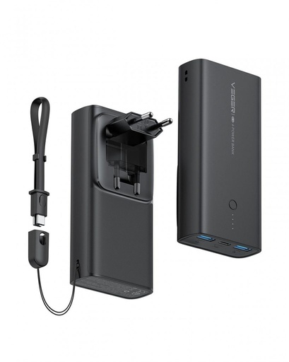 VEGER ACE100 power bank und Wand- Ladegerät egybe - 10000mAH - led Ladeanzeige, pd 20w Lade- Leistung schwarz