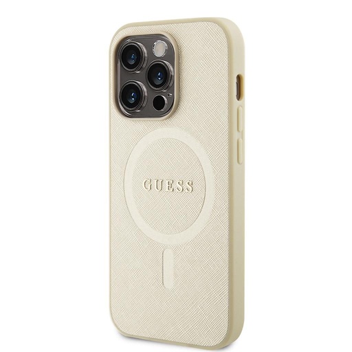 Apple iPhone 15 Pro Max Guess PU Saffiano MagSafe Hülle (Beige) - GUHMP15XPSAHMCB