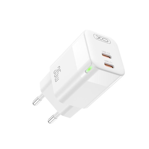 XO CE07 PD max. 35W Schnellladegerät (Weiß) – GaN Technologie, 2× USB-C, LED mit Display