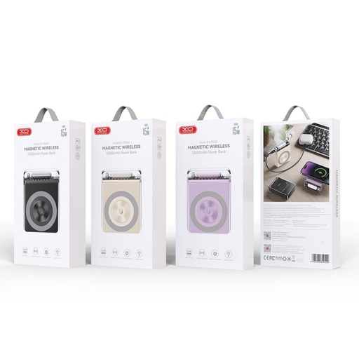 XO PR226 power bank 10000 mAh (Cremeweiß) – magnetisch, transparent Ausführung, Lichtband