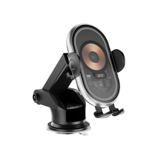 XO WX038 Autohalterung kabellos mit Ladefunktion (Schwarz) – 15W, transparent Design, mit Saugnapf und mit Lüftungsgitter Befestigung