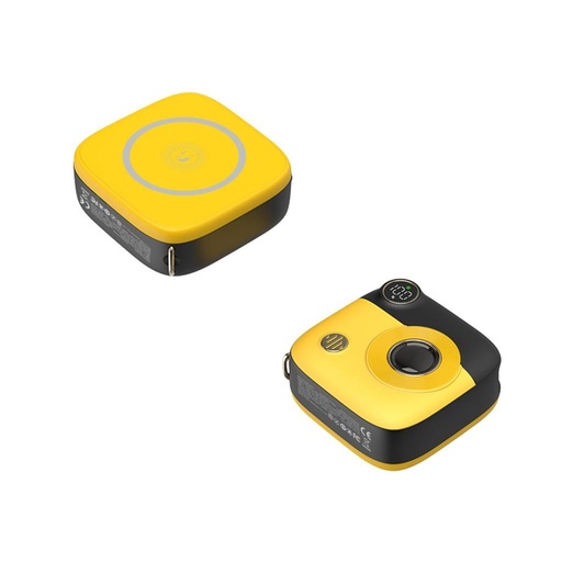 XO PR223 power bank 10000 mAh (Schwarz–Gelb) – magnetisch, mini, mit Kamera Ausführung, digital Display