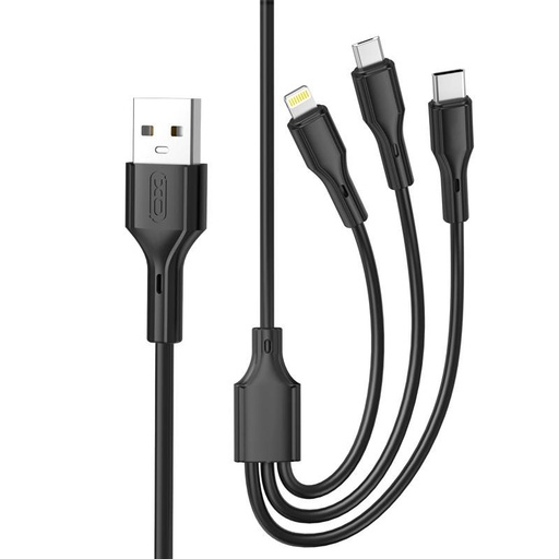 XO NB230 Multi-Anschluss Datenkabel (Schwarz) – Rock Series, 3 az 1-ben, 2.4A