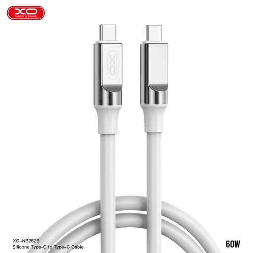 XO NB-Q252B USB-C–USB-C Datenkabel (Weiß) – 60W, weich Silikon Abdeckung